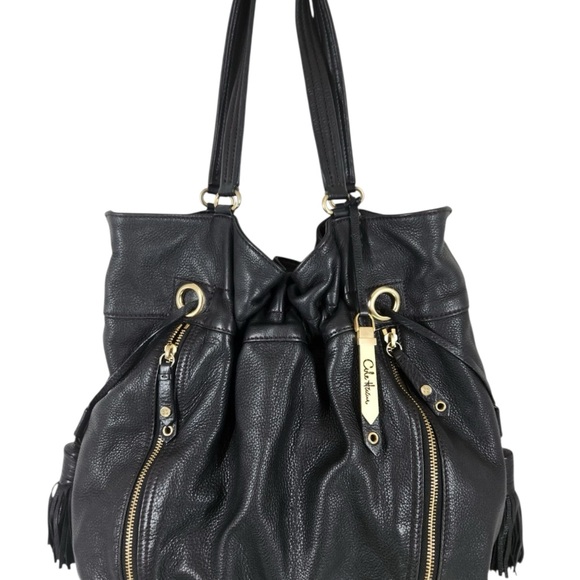 Cole Haan hobo bag black pebble leather shoulder bag large bag tote tassel cinch - Picture 1 of 16